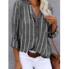 Cotton And Linen Striped Printed Long-sleeved Blouse