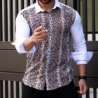 Men's Snake Print Colorblock Print Shirt  Outdoor Casual Long Sleeve Shirt