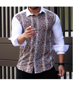 Men's Snake Print Colorblock Print Shirt  Outdoor Casual Long Sleeve Shirt