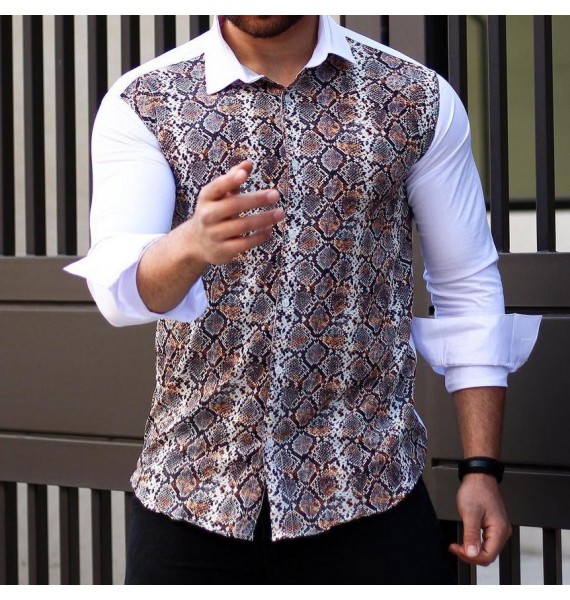 Men's Snake Print Colorblock Print Shirt  Outdoor Casual Long Sleeve Shirt