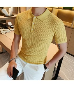 solid color slim-fit pel knitted casual polo shirt