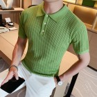 solid color slim-fit pel knitted casual polo shirt