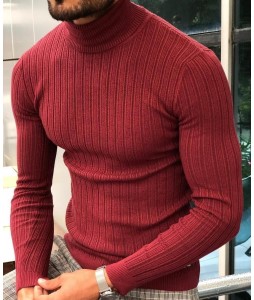 Men's Red British  Skinny Pullover Sweater