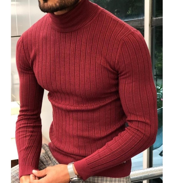 Men's Red British  Skinny Pullover Sweater