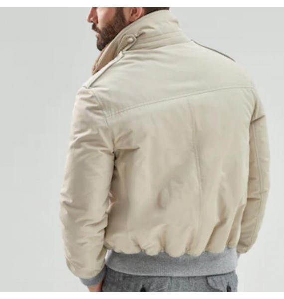 Men's -White Cssic  Plush Heavyweight Bomber Jacket