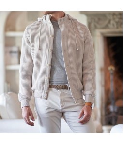 Ribbed Cashmere Hoodie Cardigan