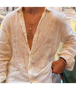 Men's Loose Long Sleeve Open Breathable Linen Shirt