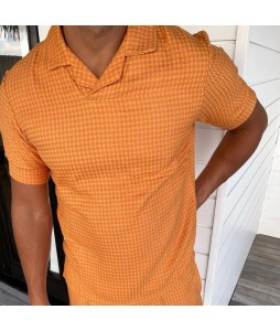 Herringbone Jacquard Color Block Slim Fit Polo Shirt