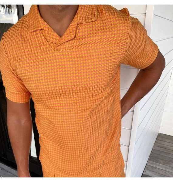 Herringbone Jacquard Color Block Slim Fit Polo Shirt