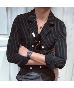 Stylish Double-breasted Striped pel Shirt