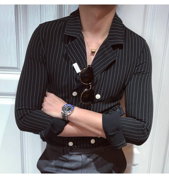 Stylish Double-breasted Striped pel Shirt