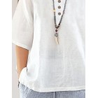 Solid Color Buttons V Neck Half Sleeves Blouse