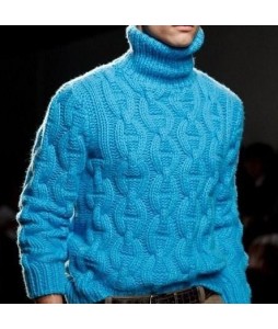 Men's Cssic  Pattern Casual Stack Colr Pullover Blue Sweater