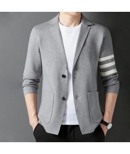 Men's Casual Pin Long Sleeve Knit Sweater