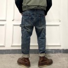 Loose distressed retro stitching tooling motorcycle jeans