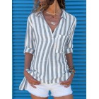 Summer Striped Cotton Blends Long Sleeve Casual Blouse