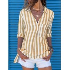 Summer Striped Cotton Blends Long Sleeve Casual Blouse