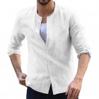 Men's Colrless Solid Casual Cotton Linen Long Sleeve Shirt