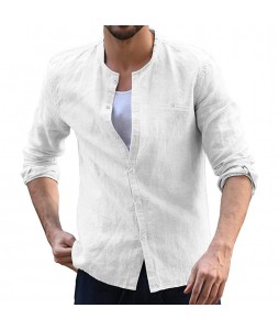 Men's Colrless Solid Casual Cotton Linen Long Sleeve Shirt