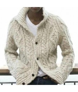 Men's Casual Solid Color pel Long Sleeve Knit Cardigan