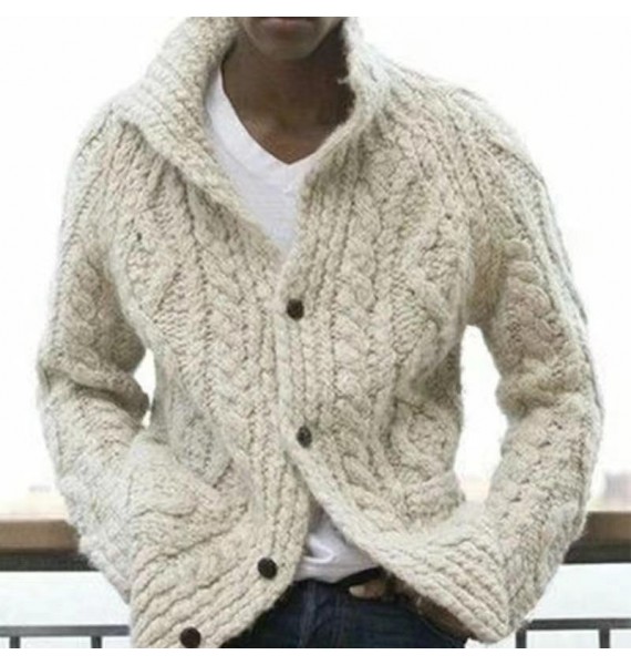 Men's Casual Solid Color pel Long Sleeve Knit Cardigan