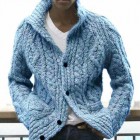 Men's Casual Solid Color pel Long Sleeve Knit Cardigan