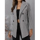 dies Houndstooth Long Sleeve Casual Coat