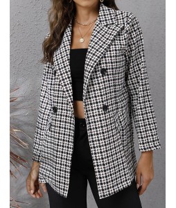 dies Houndstooth Long Sleeve Casual Coat