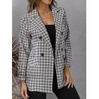 dies Houndstooth Long Sleeve Casual Coat