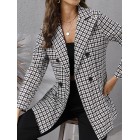 dies Houndstooth Long Sleeve Casual Coat