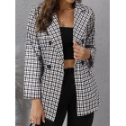 dies Houndstooth Long Sleeve Casual Coat