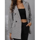 dies Houndstooth Long Sleeve Casual Coat