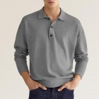 Men's Casual V-Neck Button Long Sleeve Polo Shirt Top