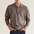 Men's Casual V-Neck Button Long Sleeve Polo Shirt Top