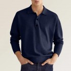 Men's Casual V-Neck Button Long Sleeve Polo Shirt Top