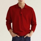 Men's Casual V-Neck Button Long Sleeve Polo Shirt Top