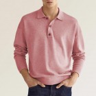 Men's Casual V-Neck Button Long Sleeve Polo Shirt Top