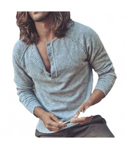 Men's  Casual Long Sleeve Button Henley Colr Sweater