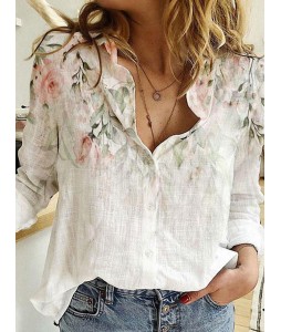 Casual Flower Print pel Long-sleeved Casual Blouse