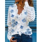 V Neck Print Casual Long Sleeved shirt