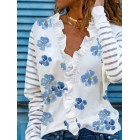 V Neck Print Casual Long Sleeved shirt