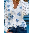 V Neck Print Casual Long Sleeved shirt