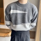 Round Neck Contrast Long-sleeved Knitted Sweater