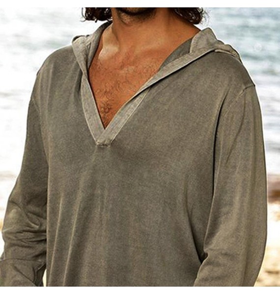 Men's Beach Boho Linen Hooded Long Sleeve T-Shirt