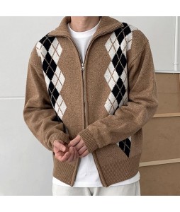 Men's Diamond pel Knit Zip Cardigan