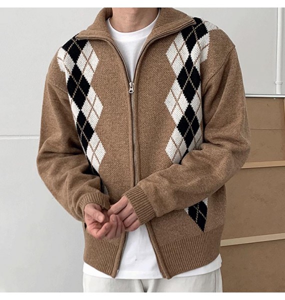 Men's Diamond pel Knit Zip Cardigan