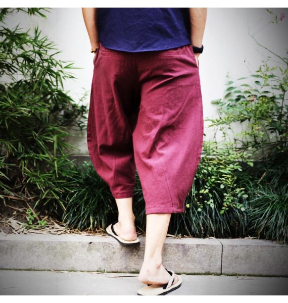 Men's Casual Loose Cotton Linen Wide Leg Pants