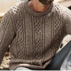 Men's  Hemp Jacquard Crew Neck Pullover Sweater