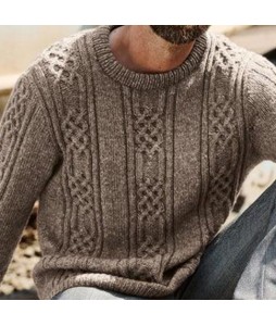 Men's  Hemp Jacquard Crew Neck Pullover Sweater