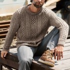 Men's  Hemp Jacquard Crew Neck Pullover Sweater